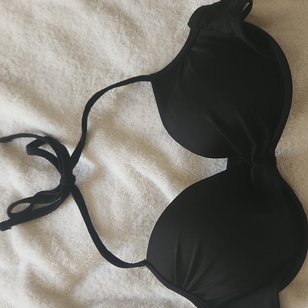 Xhiliration  black satin bikini tie top